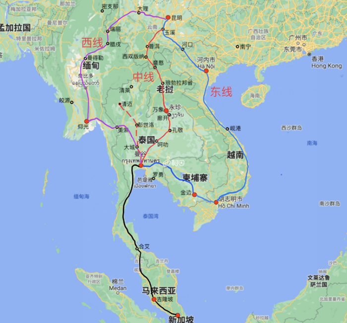 泛亚铁路和中泰铁路规划图